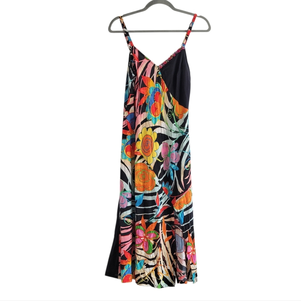 Jams World Voile Size Small Black Colorful Floral Midi Dress